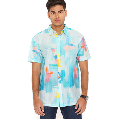 PS Men by Payal Singhal Painterly Print Silkmul Shirt