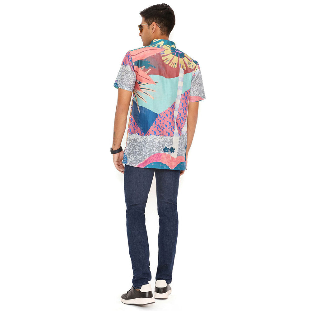 PS Men by Payal Singhal Purple Tropical Print Silkmul Shirt