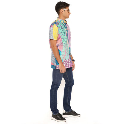 PS Men by Payal Singhal Purple Tropical Print Silkmul Shirt