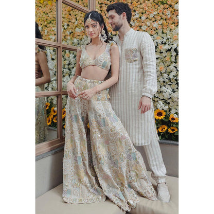 PS Men by Payal Singhal Off White Embroidered Bomber Kurta with Jogger Pant (Set of 2)