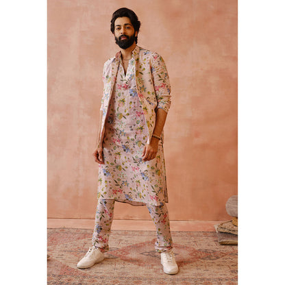 PS Men by Payal Singhal Pink Nargis Print Bandi Kurta with Bandi & Churidar (Set of 2)