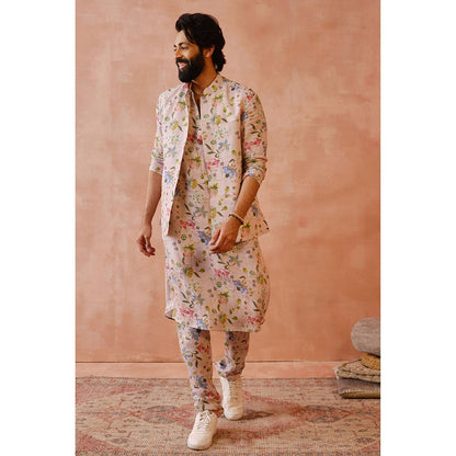 PS Men by Payal Singhal Pink Nargis Print Bandi Kurta with Bandi & Churidar (Set of 2)