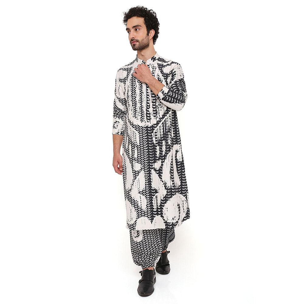 PS Men by Payal Singhal Multi Uzbec Print Dupion Silk Kurta With Salwar Pant (Set of 2)
