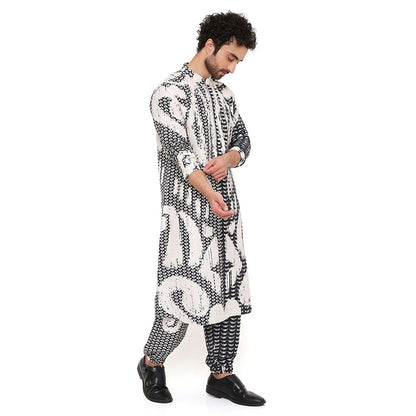 PS Men by Payal Singhal Multi Uzbec Print Dupion Silk Kurta With Salwar Pant (Set of 2)