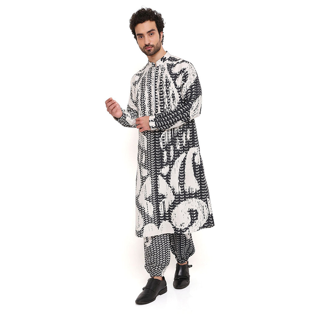 PS Men by Payal Singhal Multi Uzbec Print Dupion Silk Kurta With Salwar Pant (Set of 2)