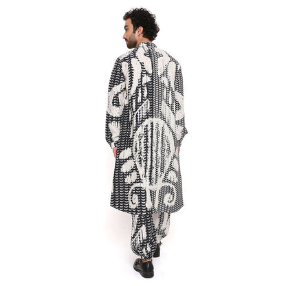 PS Men by Payal Singhal Multi Uzbec Print Dupion Silk Kurta With Salwar Pant (Set of 2)