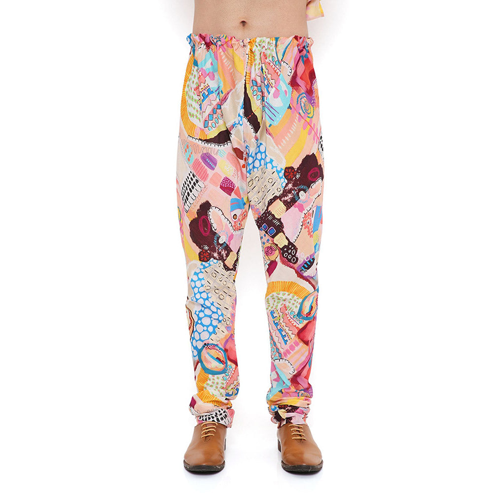 PS Men by Payal Singhal Trance Print Nehru Jacket With Silkmul Kurta And Churidar (Set of 3)