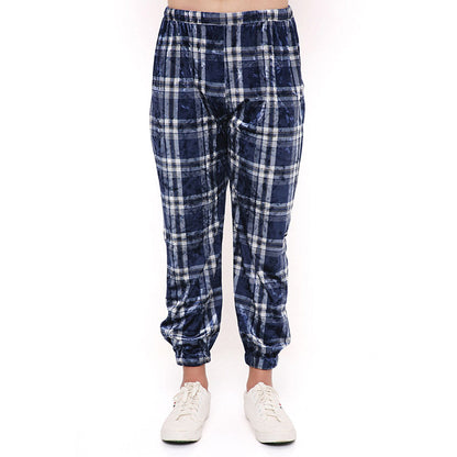 PS Men by Payal Singhal Navy With White Checks Velvet Kurta And Salwar Pant (Set of 2)