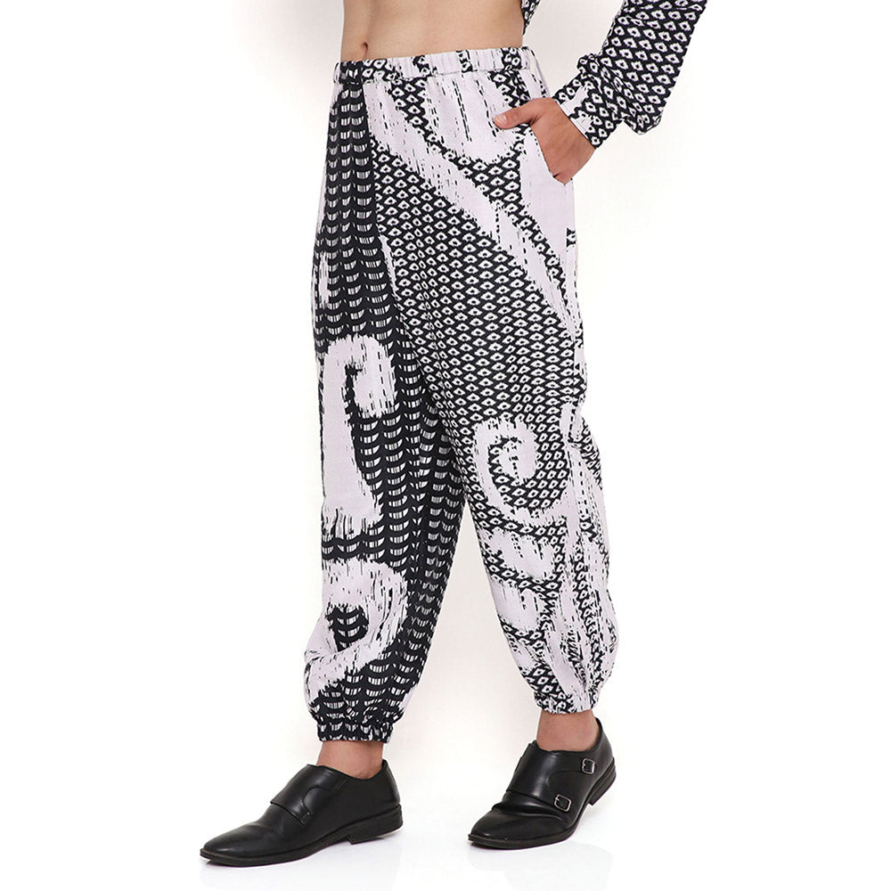 PS Men by Payal Singhal Multi Uzbec Print Dupion Silk Pathani Kurta With Salwar Pant (Set of 2)