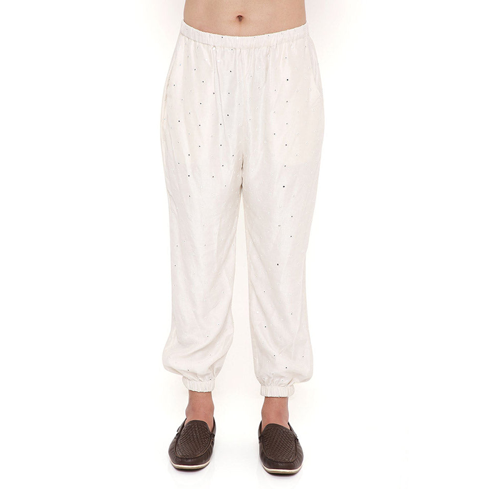 PS Men by Payal Singhal Off White Abla Silk Embroidered Kurta With Salwar Pant (Set of 2)