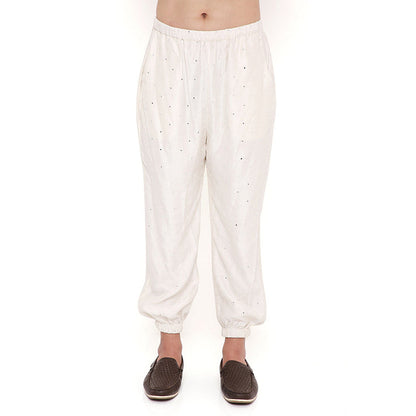 PS Men by Payal Singhal Off White Abla Silk Embroidered Kurta With Salwar Pant (Set of 2)