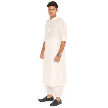 PS Men by Payal Singhal Ivory Abla Silk Kurta With Salwar Pant (Set of 2)