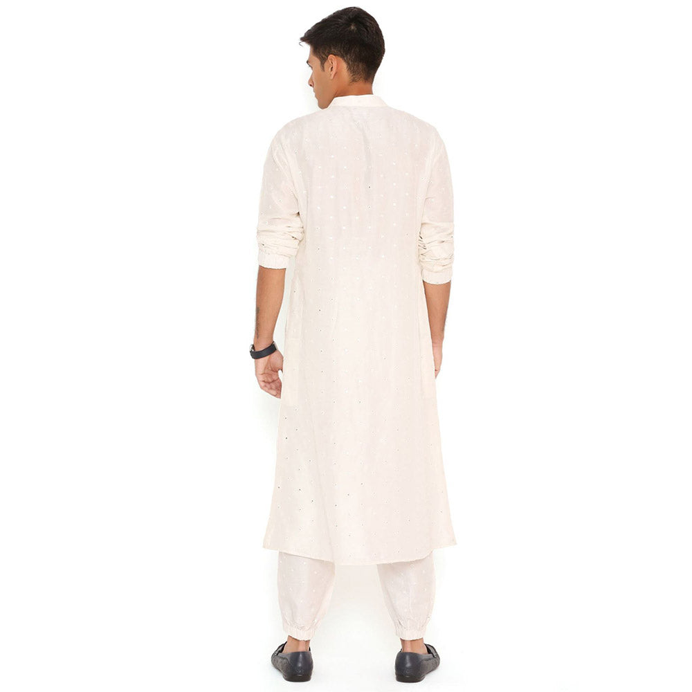 PS Men by Payal Singhal Ivory Abla Silk Kurta With Salwar Pant (Set of 2)