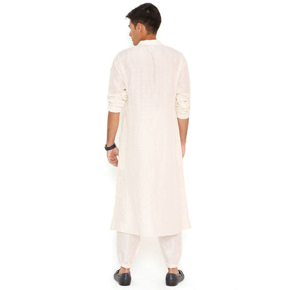 PS Men by Payal Singhal Ivory Abla Silk Kurta With Salwar Pant (Set of 2)