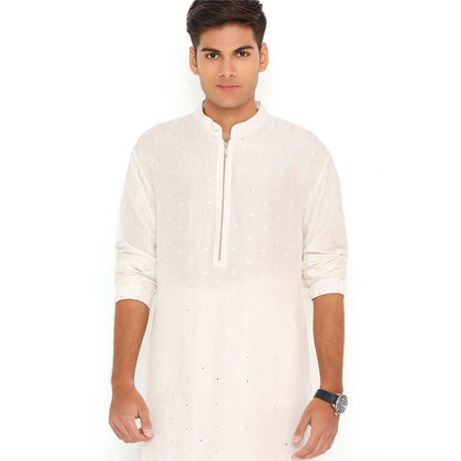 PS Men by Payal Singhal Ivory Abla Silk Kurta With Salwar Pant (Set of 2)