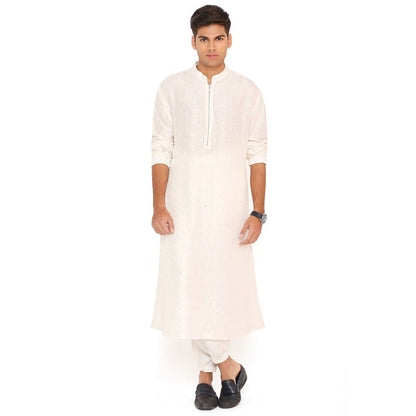 PS Men by Payal Singhal Ivory Abla Silk Kurta With Salwar Pant (Set of 2)
