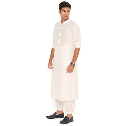PS Men by Payal Singhal Ivory Abla Silk Kurta With Salwar Pant (Set of 2)