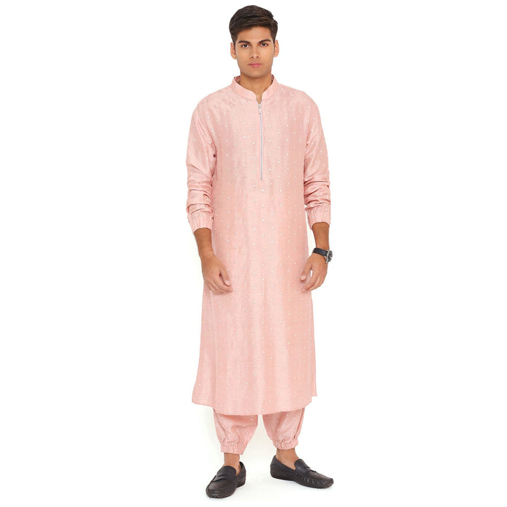 PS Men by Payal Singhal Blush Pink Abla Silk Kurta With Salwar Pant (Set of 2)