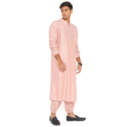 PS Men by Payal Singhal Blush Pink Abla Silk Kurta With Salwar Pant (Set of 2)