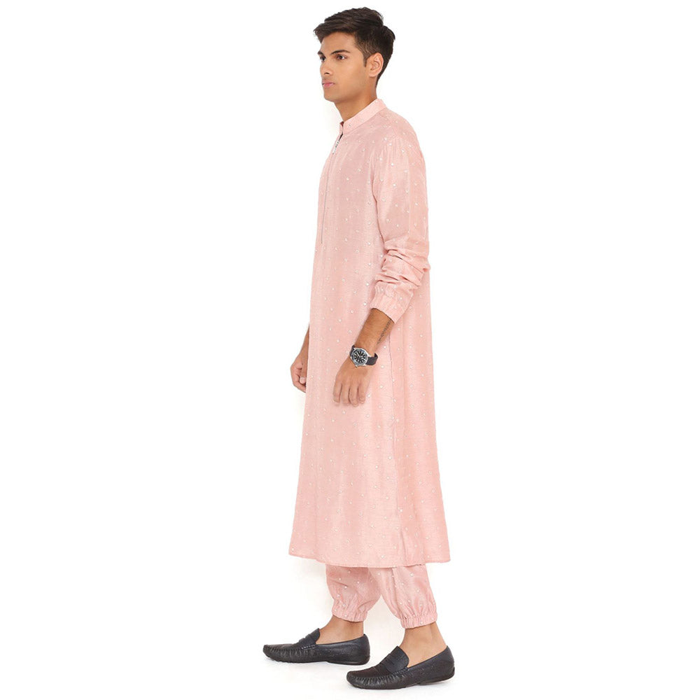 PS Men by Payal Singhal Blush Pink Abla Silk Kurta With Salwar Pant (Set of 2)