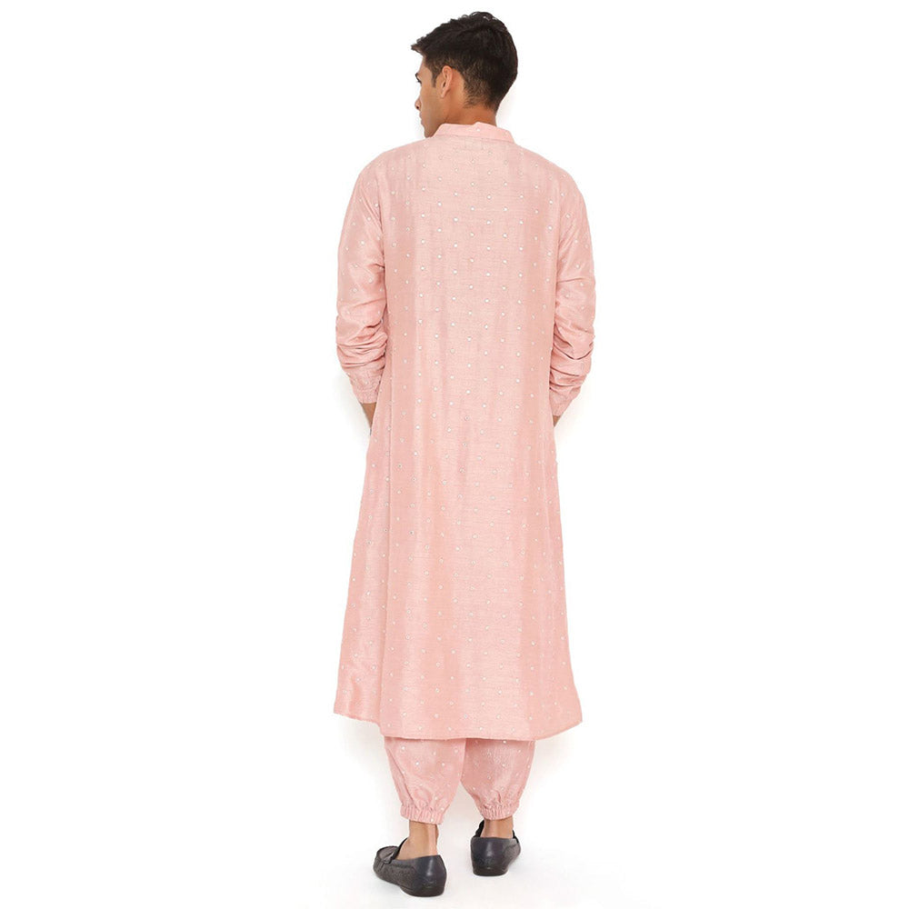 PS Men by Payal Singhal Blush Pink Abla Silk Kurta With Salwar Pant (Set of 2)
