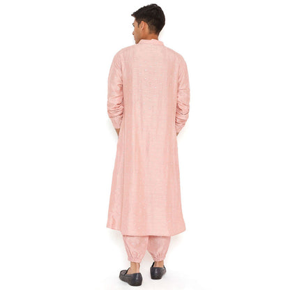 PS Men by Payal Singhal Blush Pink Abla Silk Kurta With Salwar Pant (Set of 2)