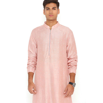 PS Men by Payal Singhal Blush Pink Abla Silk Kurta With Salwar Pant (Set of 2)