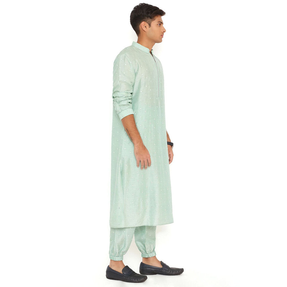 PS Men by Payal Singhal Powder Blue Abla Silk Kurta With Salwar Pant (Set of 2)
