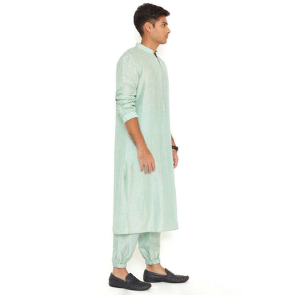 PS Men by Payal Singhal Powder Blue Abla Silk Kurta With Salwar Pant (Set of 2)