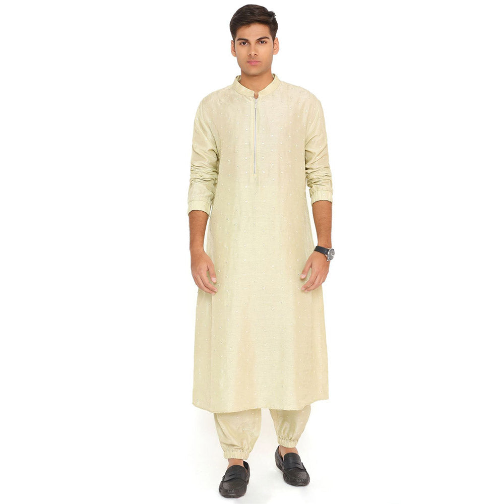PS Men by Payal Singhal Mint Abla Silk Kurta With Salwar Pant (Set of 2)