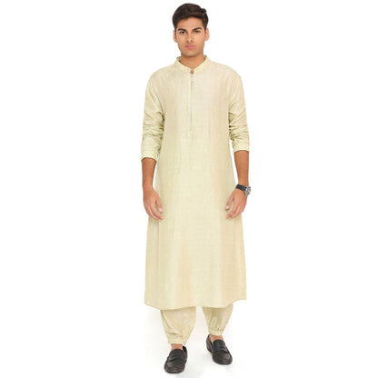 PS Men by Payal Singhal Mint Abla Silk Kurta With Salwar Pant (Set of 2)
