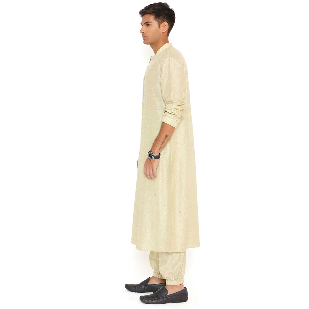 PS Men by Payal Singhal Mint Abla Silk Kurta With Salwar Pant (Set of 2)