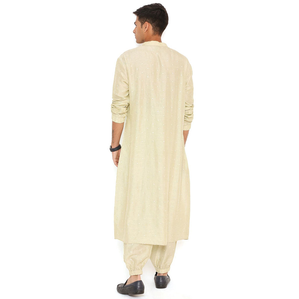 PS Men by Payal Singhal Mint Abla Silk Kurta With Salwar Pant (Set of 2)