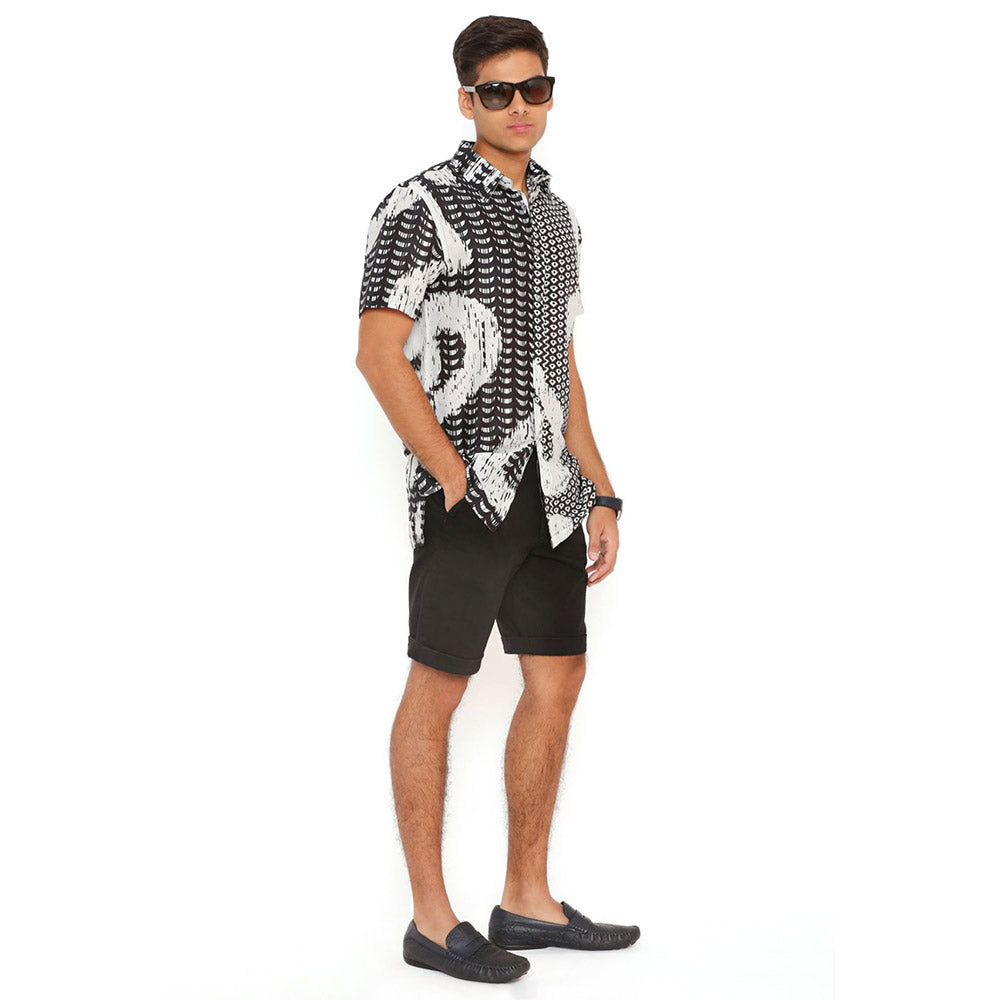 PS Men by Payal Singhal Black And White Uzbek Print Silkmul Shirt