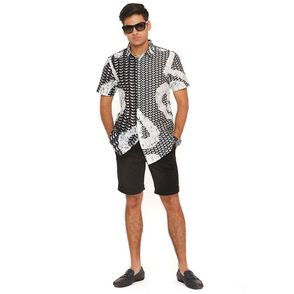 PS Men by Payal Singhal Black And White Uzbek Print Silkmul Shirt