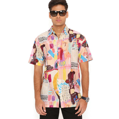 PS Men by Payal Singhal Trance Print Silkmul Shirt