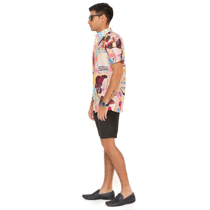 PS Men by Payal Singhal Trance Print Silkmul Shirt