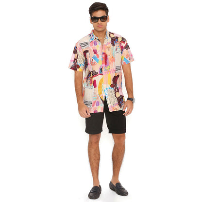 PS Men by Payal Singhal Trance Print Silkmul Shirt