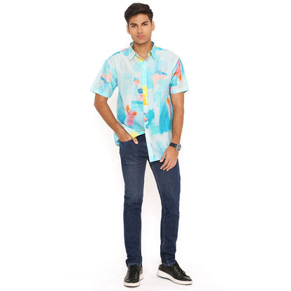 PS Men by Payal Singhal Painterly Print Silkmul Shirt