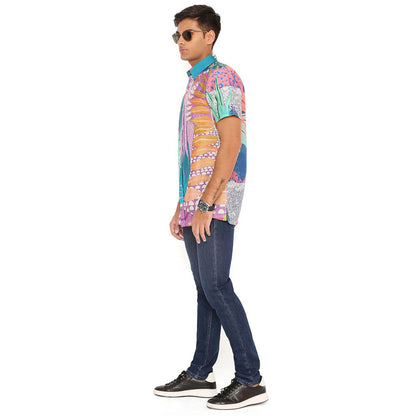 PS Men by Payal Singhal Purple Tropical Print Silkmul Shirt