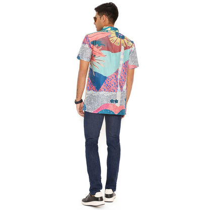 PS Men by Payal Singhal Purple Tropical Print Silkmul Shirt