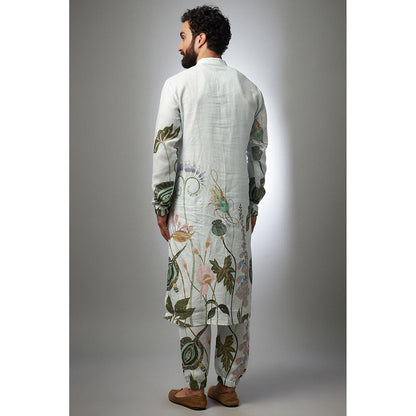 PS Men by Payal Singhal White Printed Linen Bomber Kurta with Pant (Set of 2)