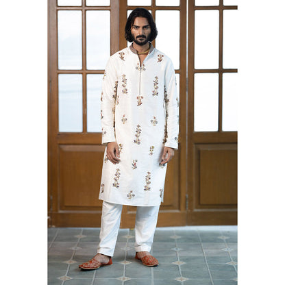 PS Men by Payal Singhal Off White Embroidered Kurta with Pant (Set of 2)