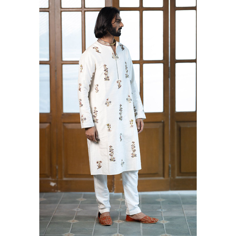 PS Men by Payal Singhal Off White Embroidered Kurta with Pant (Set of 2)