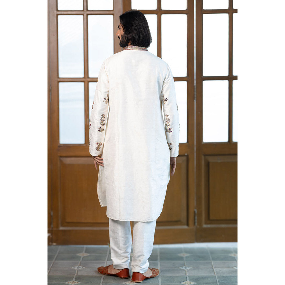 PS Men by Payal Singhal Off White Embroidered Kurta with Pant (Set of 2)