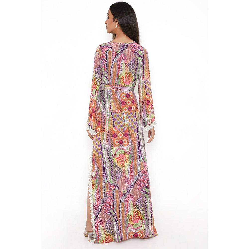 PS Pret by Payal Singhal Multi-Color African Print Crepe Straight Kaftan with Belt (Set of 2)