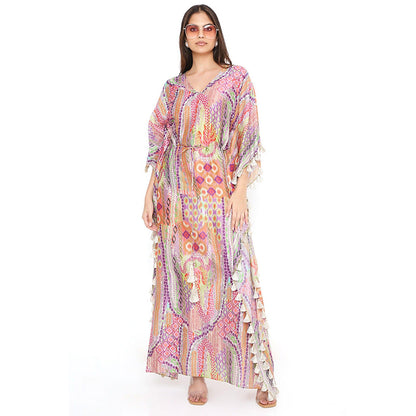 PS Pret by Payal Singhal Multi-Color African Print Silkmul Kaftan with Tassels