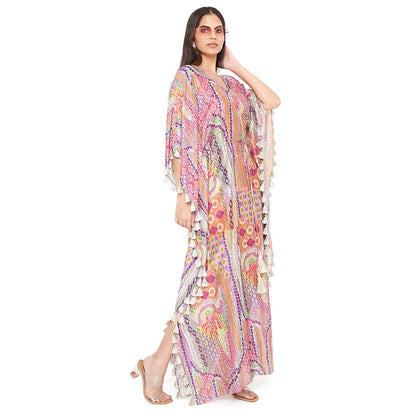 PS Pret by Payal Singhal Multi-Color African Print Silkmul Kaftan with Tassels
