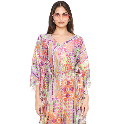PS Pret by Payal Singhal Multi-Color African Print Silkmul Kaftan with Tassels