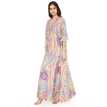 PS Pret by Payal Singhal Lime African Print Silkmul Kaftan with Tassels
